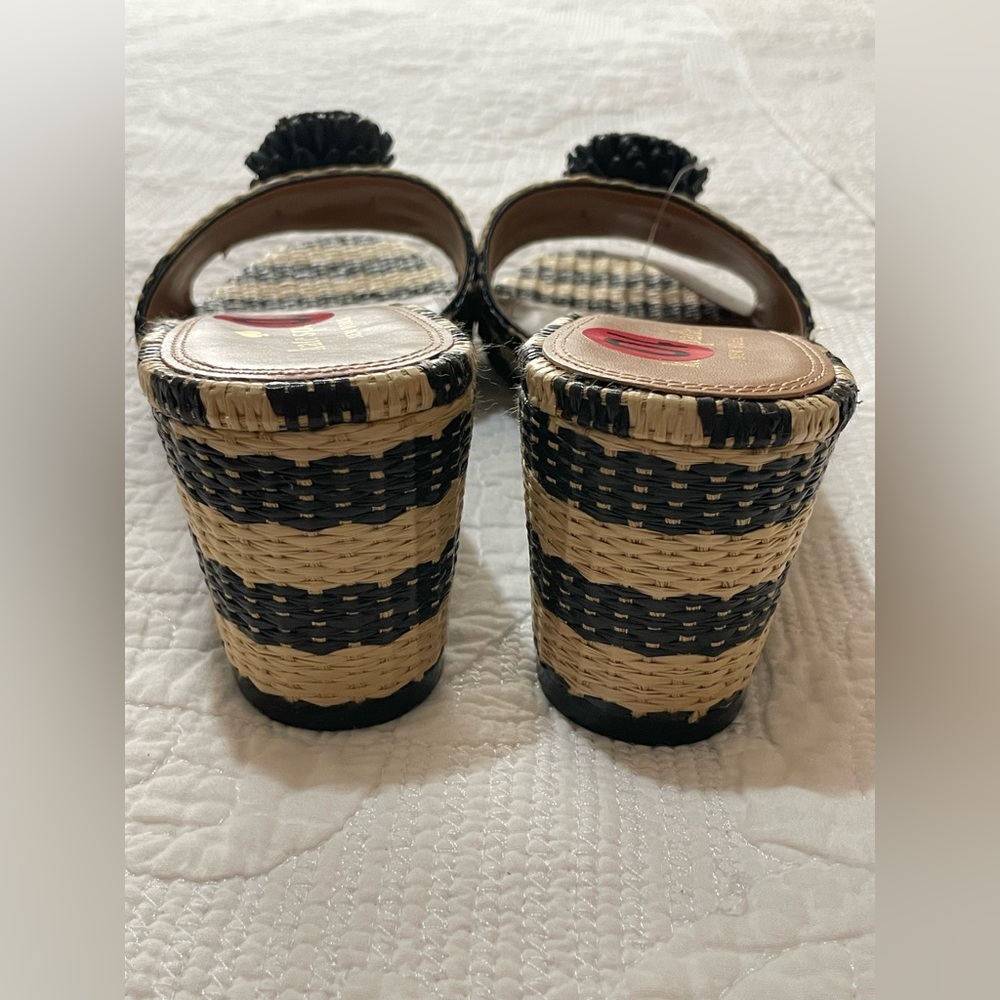 Kate Spade| Women’s black and tan woven wedge sandals with floret | Size 10 - Picture 3 of 9